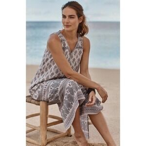 J.Jill Pure Jill Bungalow Linen Dress In Mauve Tint Paisley Stripe Large Petite